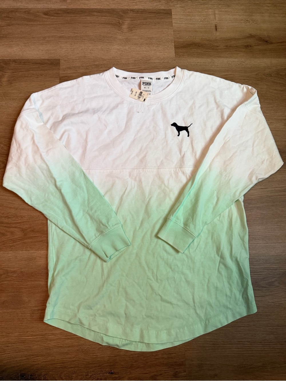PINK Victoria's Secret White to Mint Ombre Long-Sleeve Crewneck